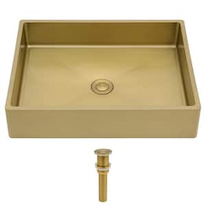 19 in. Gold T304 Stainless Steel Rectangular Bathroom Vessel Sink with Pop-up Drain