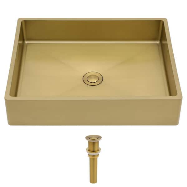 Logmey 19 in. Gold T304 Stainless Steel Rectangular Bathroom Vessel Sink with Pop-up Drain