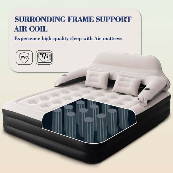 Angel Sar 15 in. Queen Size Air Mattress with Headboard and