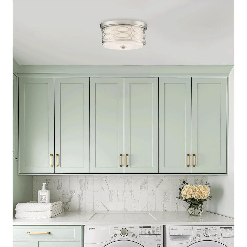 Sienna 13" Brushed Nickel Drum Ceiling Light with Frosted Glass Diffuser
