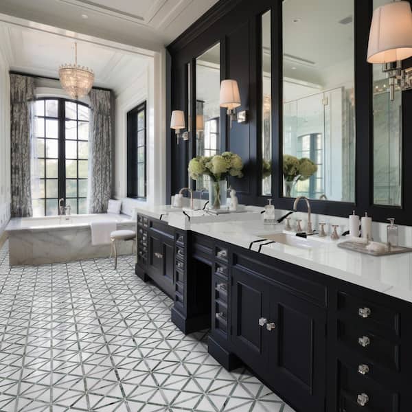 Verdant Green Geometrica 12 in. x 12 in. x 0.38 in. Polished Marble Mesh-Mounted Mosaic Tile (10 sq. ft./Case)