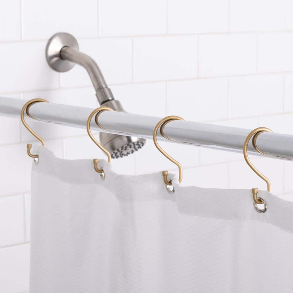 Satin Gold Metal S-Hook Shower Curtain Rings, 12 Pack