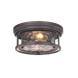 Clarion 12 in. 2 Light Bronze Flush Mount with Inner Clear Water and Outer Clear Glass Shade