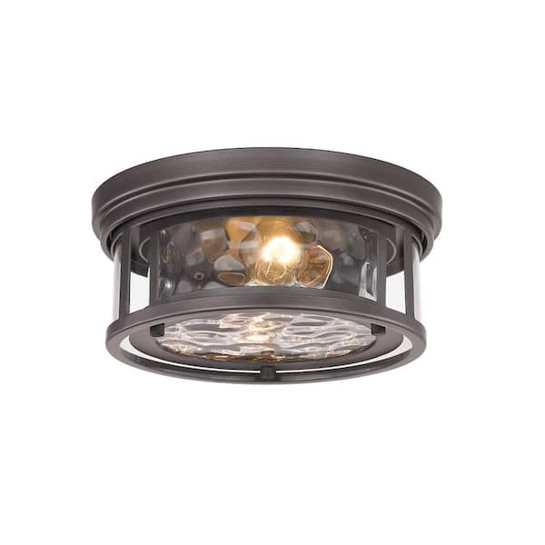 Clarion 12 in. 2 Light Bronze Flush Mount with Inner Clear Water and ...