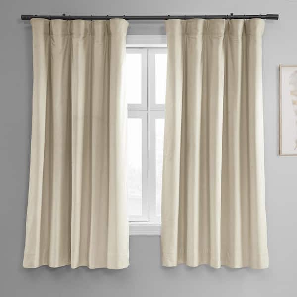 Exclusive Fabrics & Furnishings Signature Ecru Velvet Blackout Curtain - 50 in. W x 63 in. L Rod Pocket with Back Tab Single Panel
