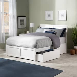 Portland White Solid Wood Frame Full Platform Bed with Footboard and Storage Drawers