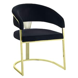 Fallon Black Velvet & Mirrored Gold Finish Side Chair Set of