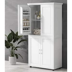 White 62.28 in. H 4 Doors Accent Storage Cabinet Freestanding Kitchen Pantry Organizer with Adjustable Shelves