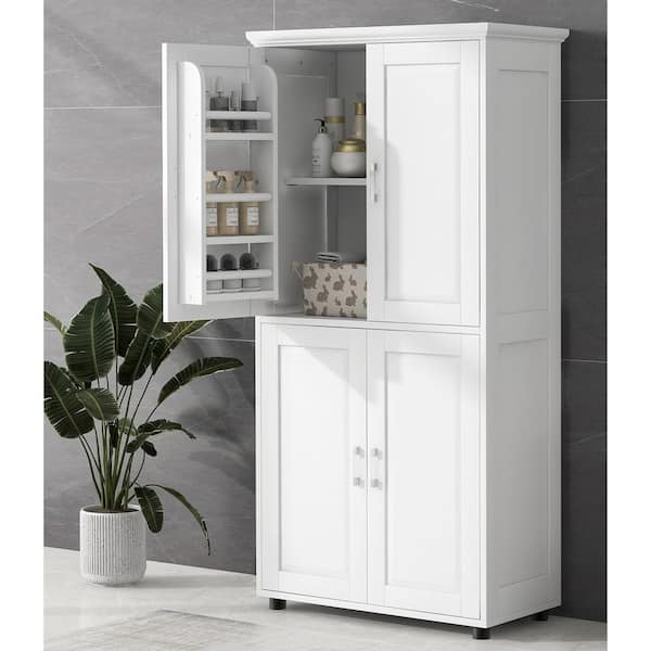 Harper & Bright Designs White 62.28 in. H 4 Doors Accent Storage Cabinet Freestanding Kitchen Pantry Organizer with Adjustable Shelves