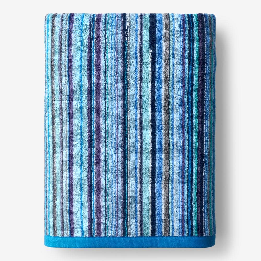 The Company Store Rhythm Blue Striped Cotton Single Bath Sheet VK17BSH
