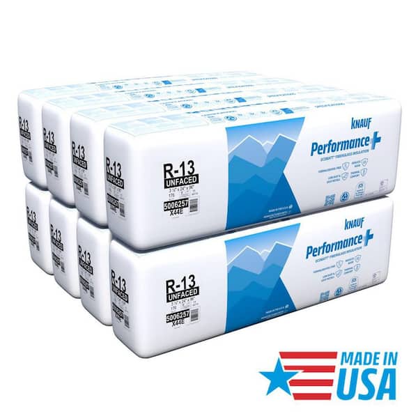 R13 Unfaced 24 in. x 96 in. Precut Fiberglass Insulation Batts, 2x4 Steel Frame - Class A Fire-Rated, USA Made (8-Bags)
