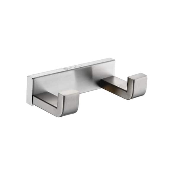 Lexora Bagno Bianca Stainless Steel Double Robe Hook in Brushed Nickel