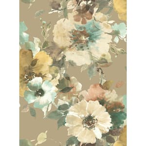 Cyprus Metallic Antique Brass, Mint, and Clay Floral Paper Strippable Roll (Covers 56.05 sq. ft.)