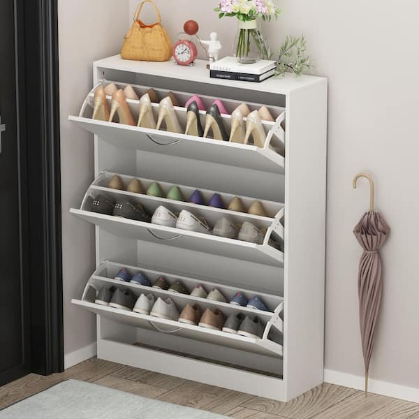 FUFU&GAGA 47.2 in. H x 31.6 in. W, White Wood Shoe Storage Cabinet