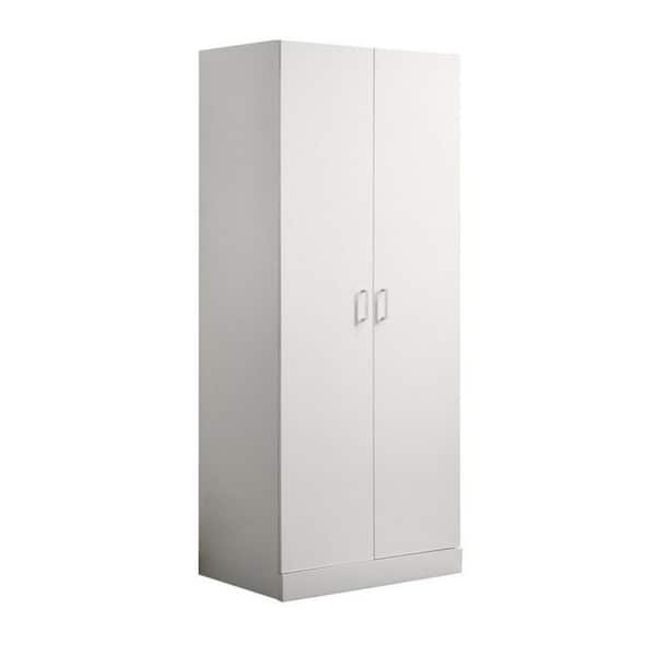 Benjara Cae White Wood 29.5 in. Cabinet Armoire with Shelf and Hanging Rod