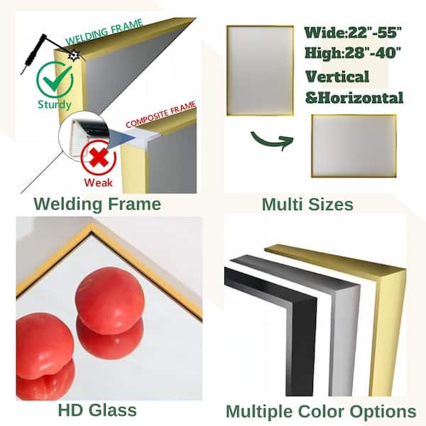 36 in. W x 36 in. H Gold Aluminum Rectangle Framed Tempered Glass Wall-mounted Bathroom Mirror