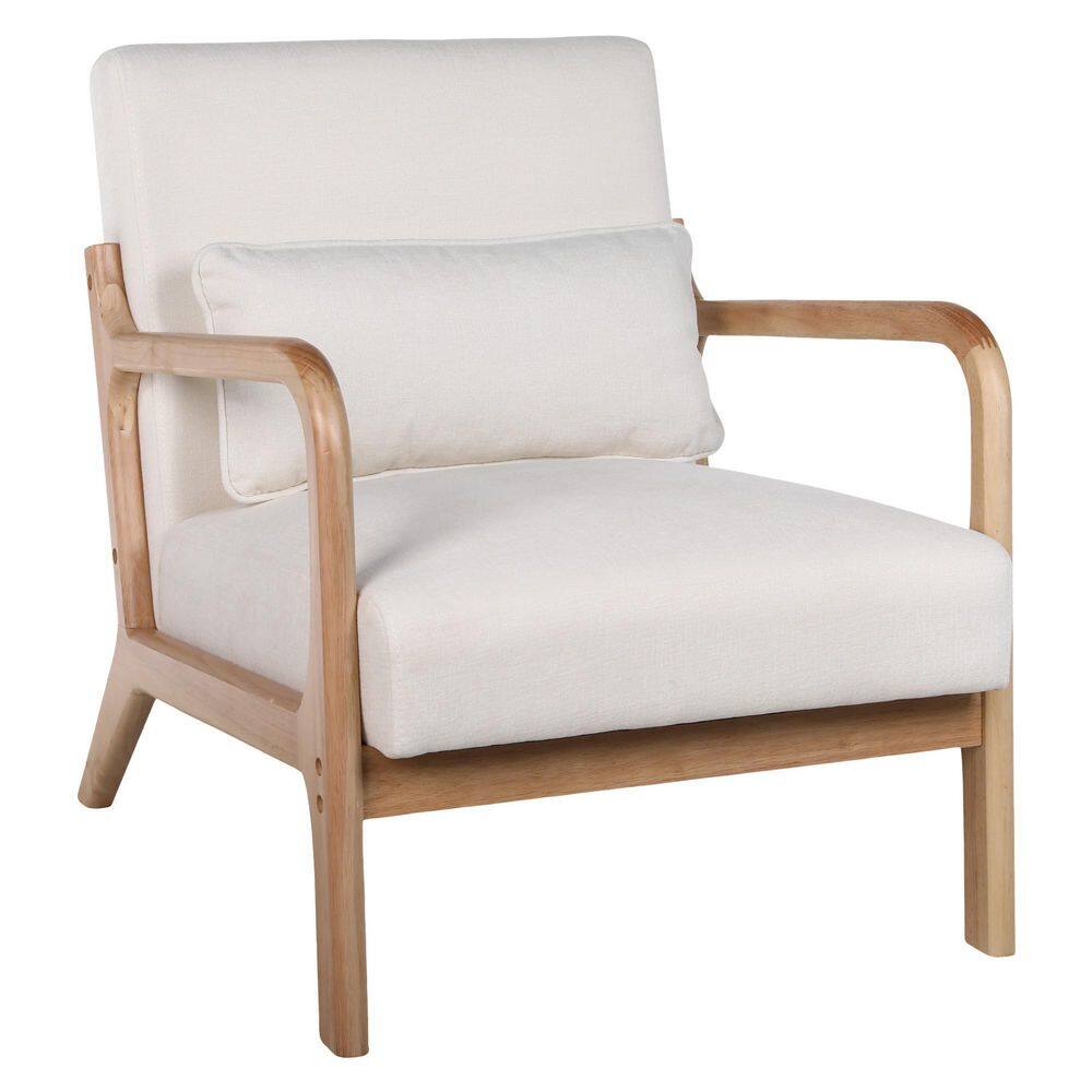 Beige Cotton Linen Upholstery Accent Armchair, Solid Rubberwood Frame with Detachable Lumbar Pillow for Living Room price history on PriceWatchPro