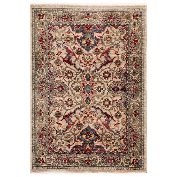 Kashan 3 ft. x 5 ft. Ivory/Taupe Border Ornate Area Rug