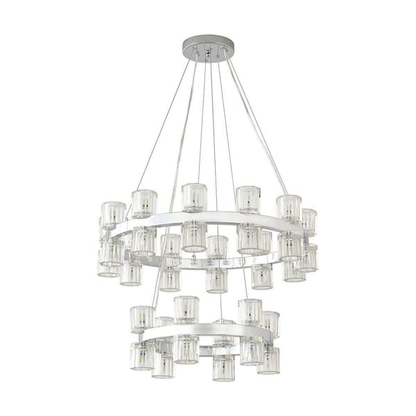 Modern 36-Light Chrome Finish 2-Tier Wagon Wheel Chandelier with Clear Cystal Shades with bulbs included