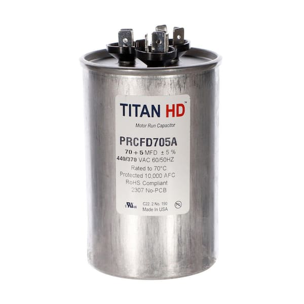 70 Plus 5 MFD, 440-Volt/370-Volt Dual Voltage Round Run Capacitor