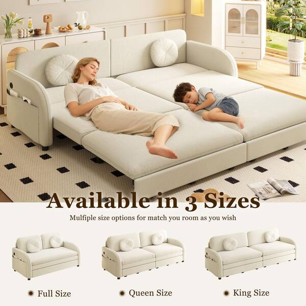 Homy Casa YONOQ 65.4 in. Cream White Modern 3-in-1 Convertible