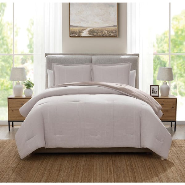 Ryan Mauve Stripe 3-Piece Cotton Comforter Set, Full/Queen