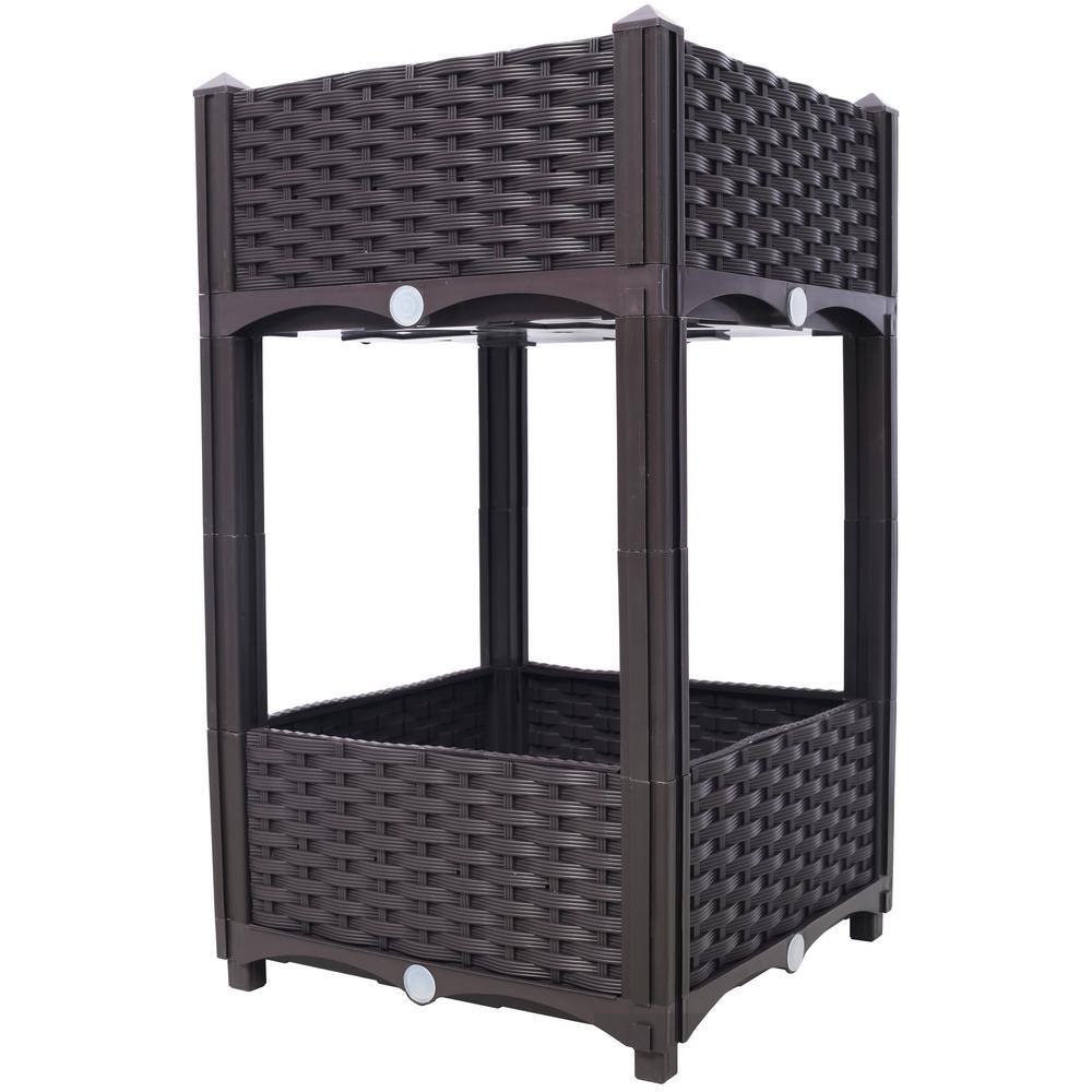 Brown 16 in. x 16 in. x 28 in. Plastic Planter Raised Beds Elevated Garden 