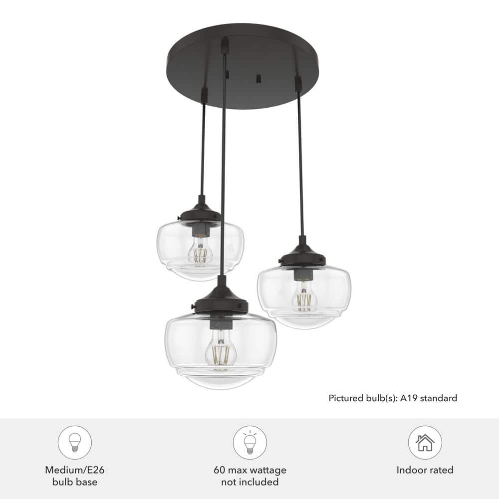 Noble Bronze 3-Light Schoolhouse Cluster Pendant