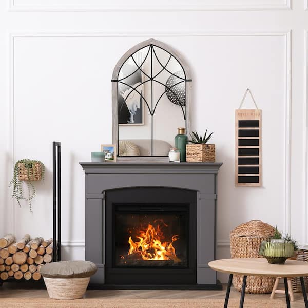 Rustic 23.5 in. W x 36.5 in. H Large Farmhouse Arch Window Wall