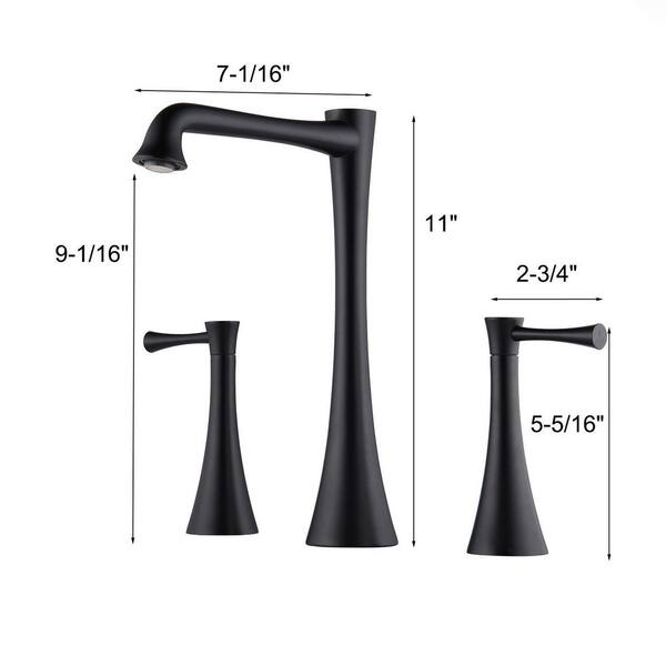 High Arc 8 in. Widespread Double Handle Bathroom Faucet with Pop-Up Drain in Matte Black (1-Pack)