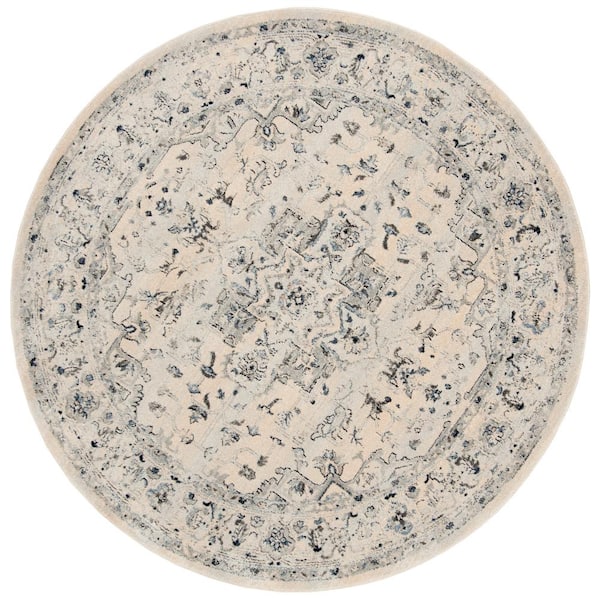 SAFAVIEH Charleston Ivory/Light Blue 4 ft. x 4 ft. Distressed Border Round Area Rug