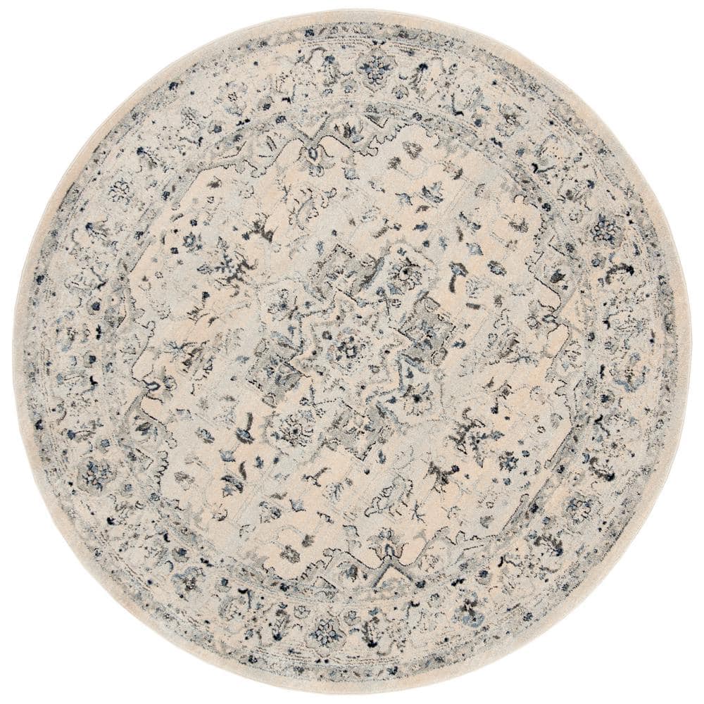 SAFAVIEH Charleston Zharko Floral Area Rug  Ivory/Light Blue  6 7  x 6 7  Round