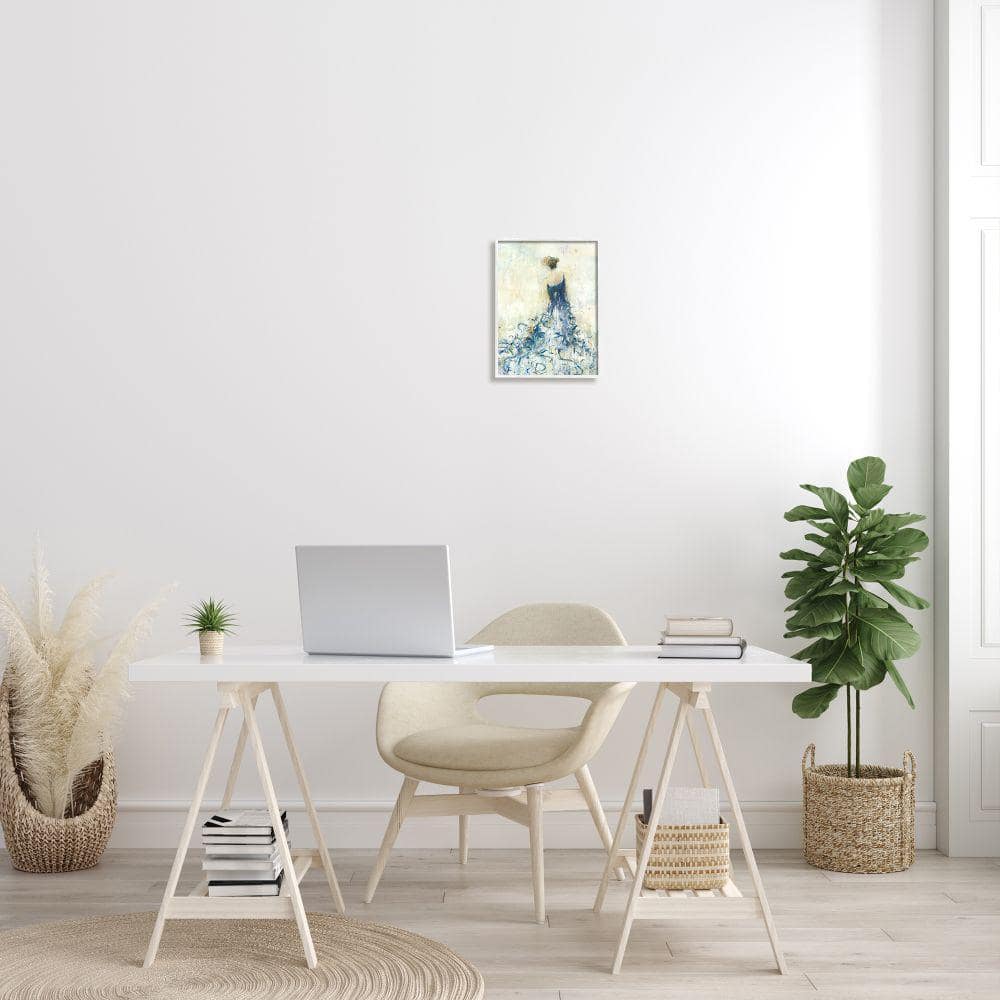 Elegant Blue Abstract Fashion Dress Canvas Print in White Frame
