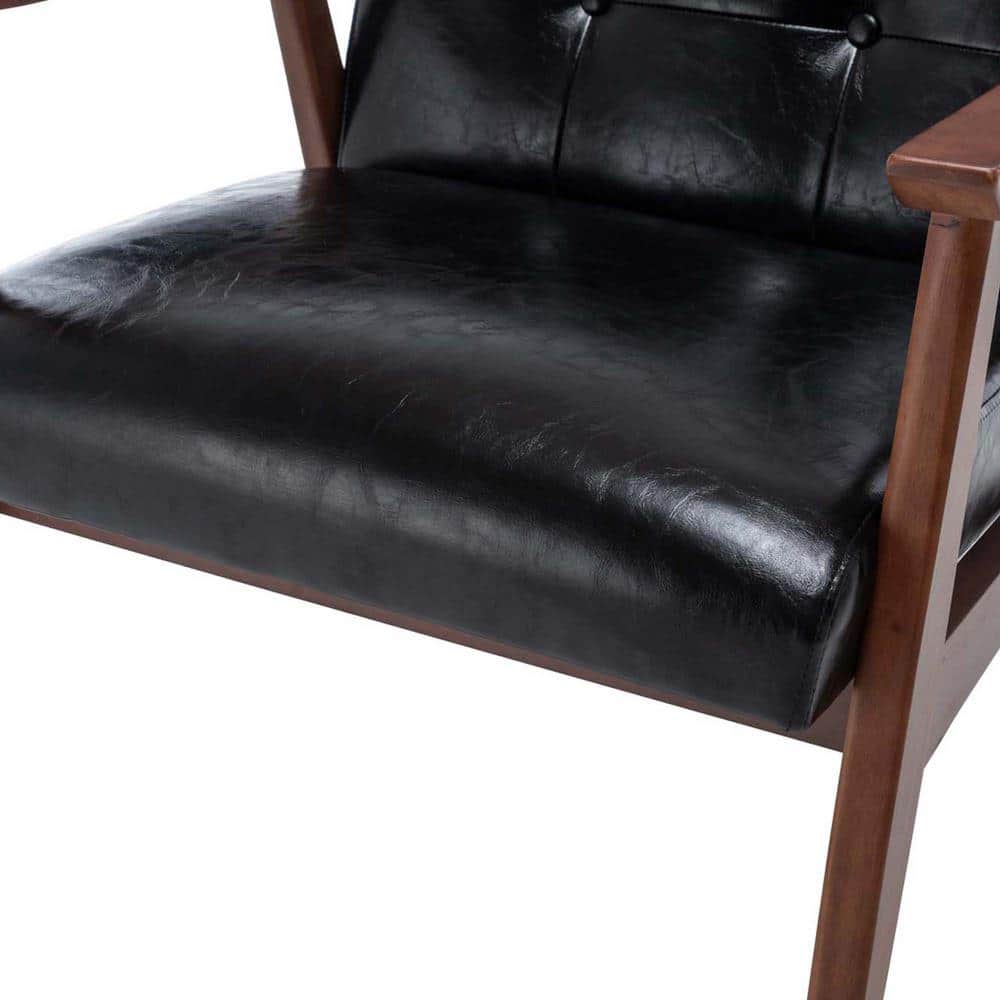 Natalie Black Faux Leather Wood Accent Chair