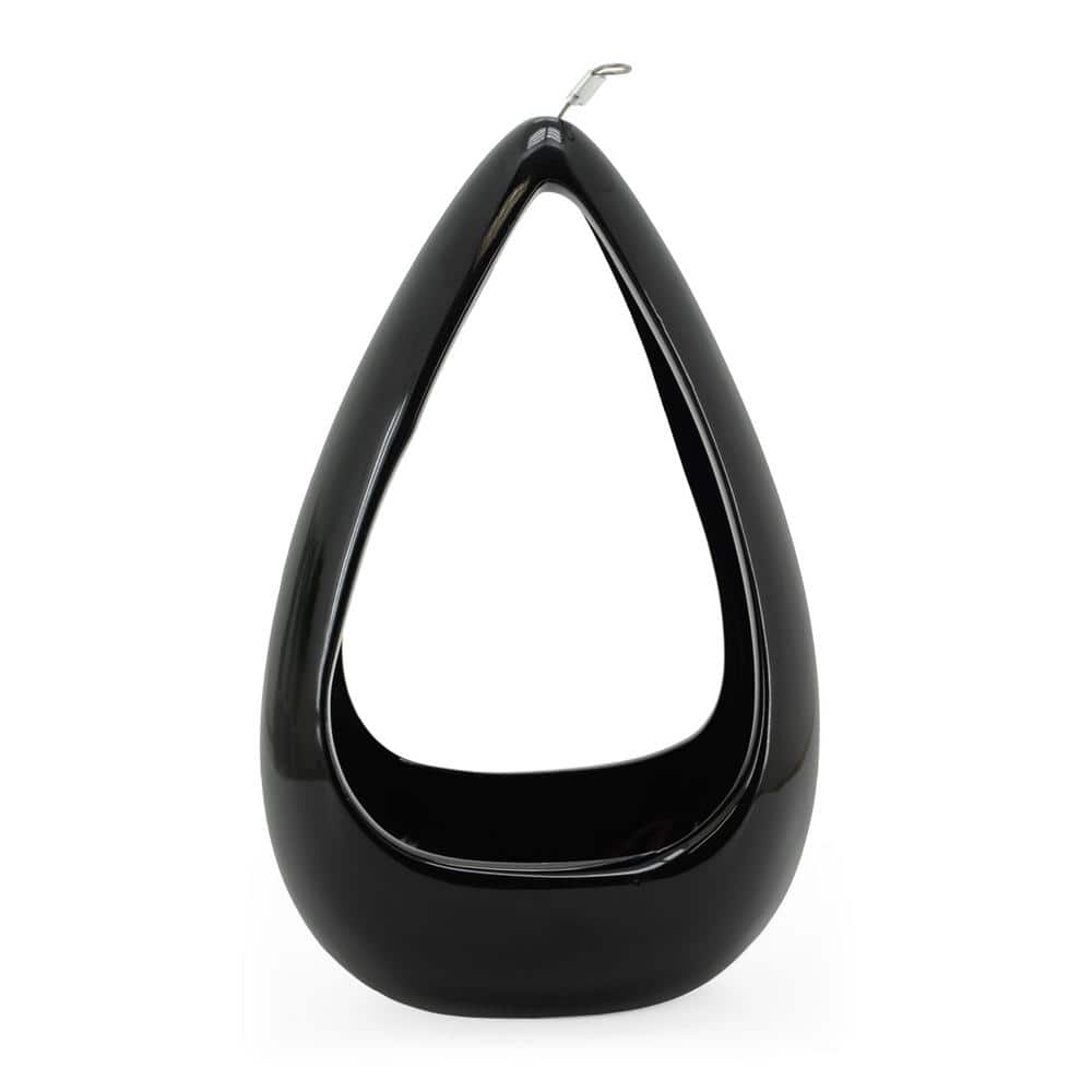 Cone 8-1/2 in. x 5-1/4 in. Black Ceramic Hanging Planter