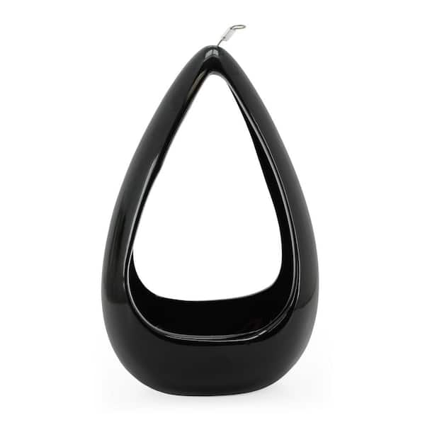 Arcadia Garden Products Cone 8-1/2 in. x 5-1/4 in. Black Ceramic Hanging Planter