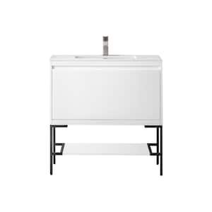 Mantova 35.4 in. W x 18.1 in. D x 36 in. H Single Vanity Glossy White and Glossy White Composite Stone Top