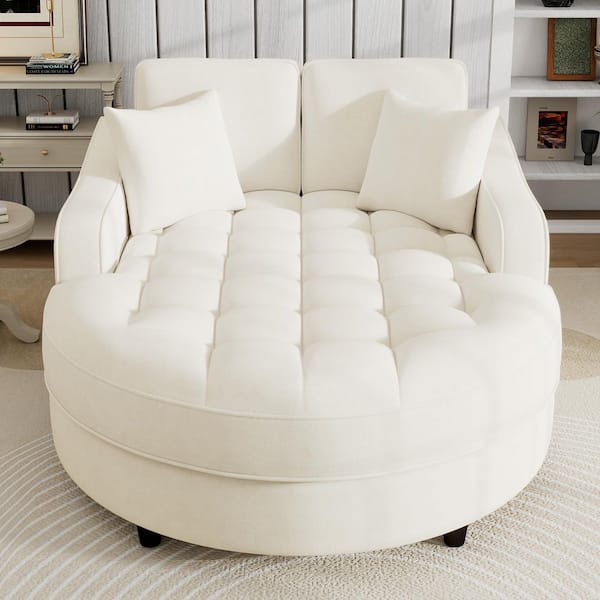 Beige Chenille Modern Chaise Lounge Sofa Bed with Tufted Seat and Detachable Pillows