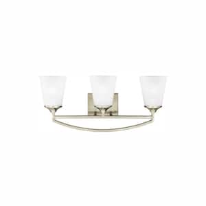 Hanford 23 in. 3-Light Brushed Nickel Modern Transitional Wall Bathroom Vanity Light with Satin Glass and LED Bulbs