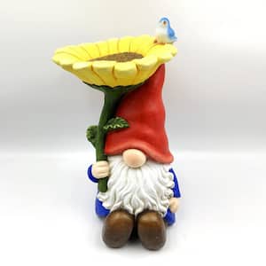 Magnesium Garden Gnome Sitting with Giant Flower and Red Hat