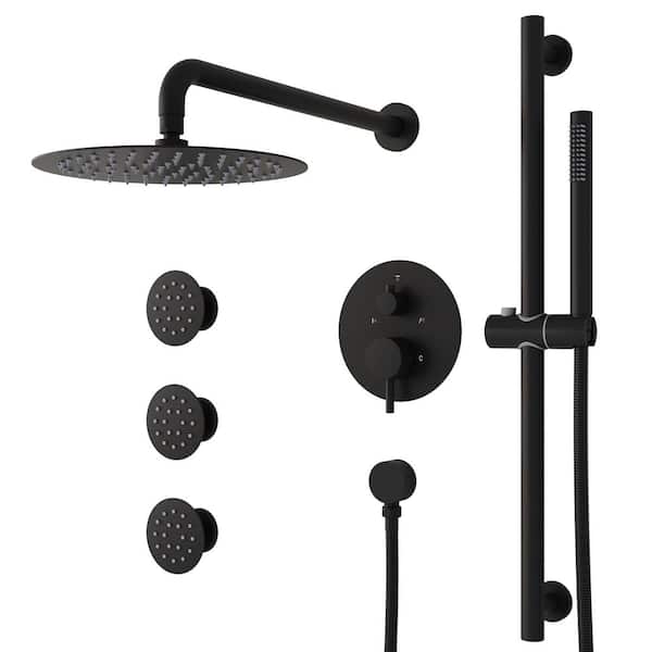 3-Spray 10 in. Square Showerhead Shower System Wall Bar Shower Kit with Hand Shower and Body Jets in Matte Black