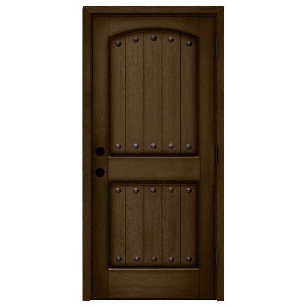 Steves & Sons 32 in. x 80 in. Rustic 2Panel Plank Stained Mahogany