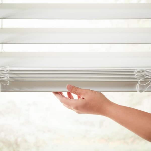 Custom Cut 2 1/2 White Cordless Faux Wood Blinds