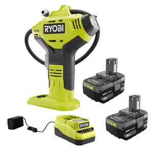 ONE+ 18V Lithium-Ion 4.0 Ah Compact Battery (2-Pack) and Charger Kit with Free Cordless High Pressure Inflator