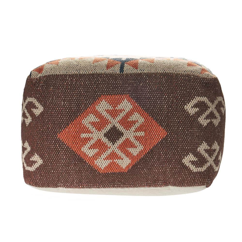 Southwestern Brown and Orange Cotton Square Pouf