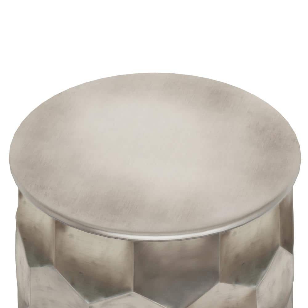 Whitney Antique Silver Round Metal Storage Side Table