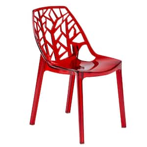 Cornelia Modern Spring Cut-Out Tree Design Stackable Dining Chair in Transparent Red