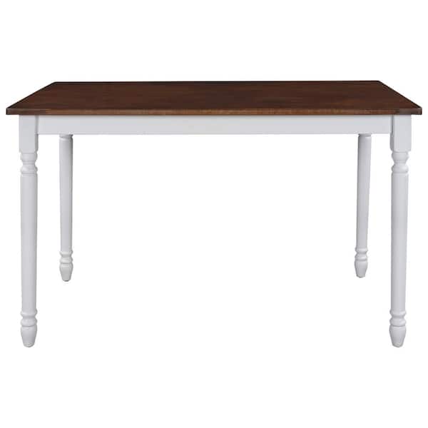 Tileon White Kitchen Utility Table with Solid Rubber Wood Legs