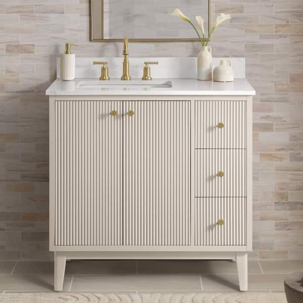 Sylvie 36 in. Single Sink Fluted Dove Bathroom Vanity with Volakas Engineered Stone Top (Assembled)