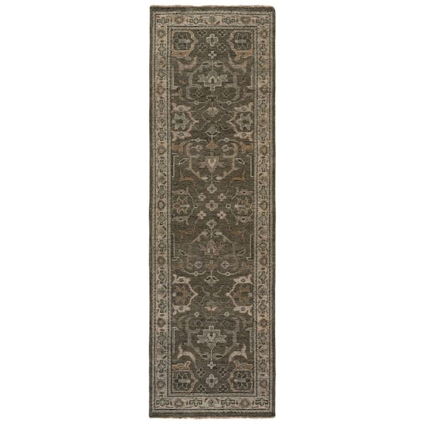 Izmir 3 ft. x 10 ft. Linen/Dusty Teal Oriental Runner Rug